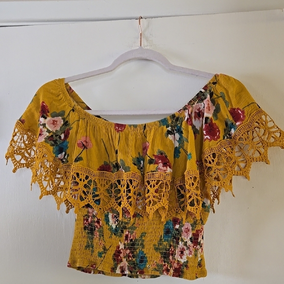 Haute Project Tops - Floral Yellow Off-Shoulder Top